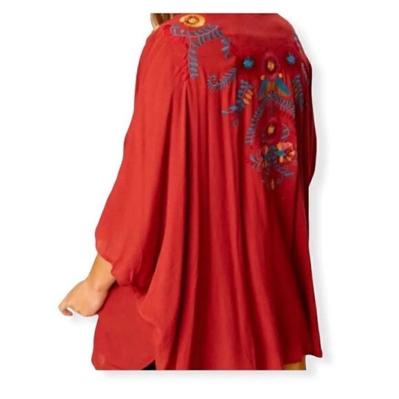 ALTER’D STATE Kimono Top Open Front Floral Embroidered Burn Red S/M - Picture 2 of 8
